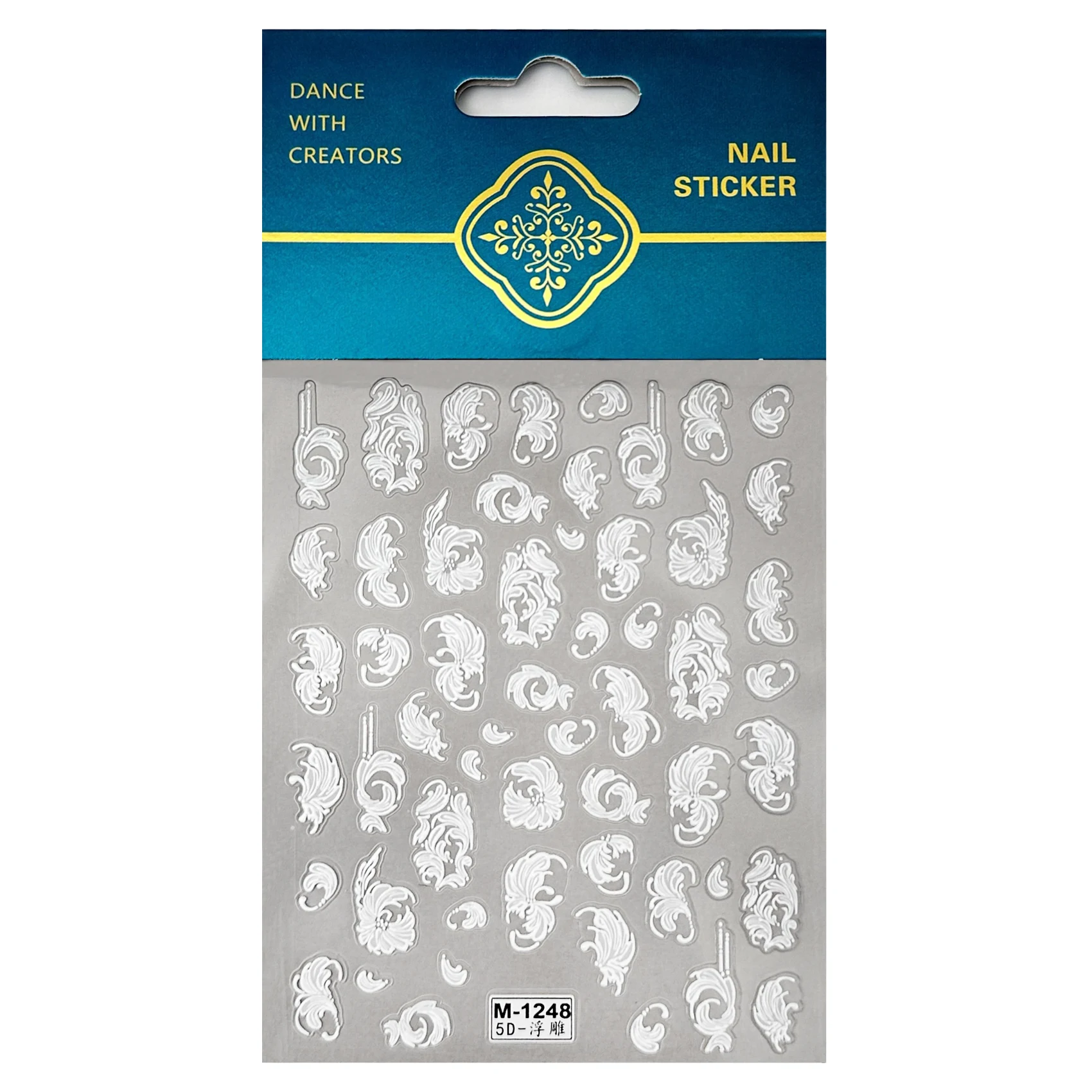 Factory Direct 5D White Flower Nail Art Stickers Design Embossed Nail Decal Manicure Stickers for Nail Salon