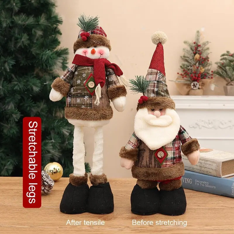 New Christmas Vintage Hemp Snowflake Plaid Stretch Doll Christmas Decoration
