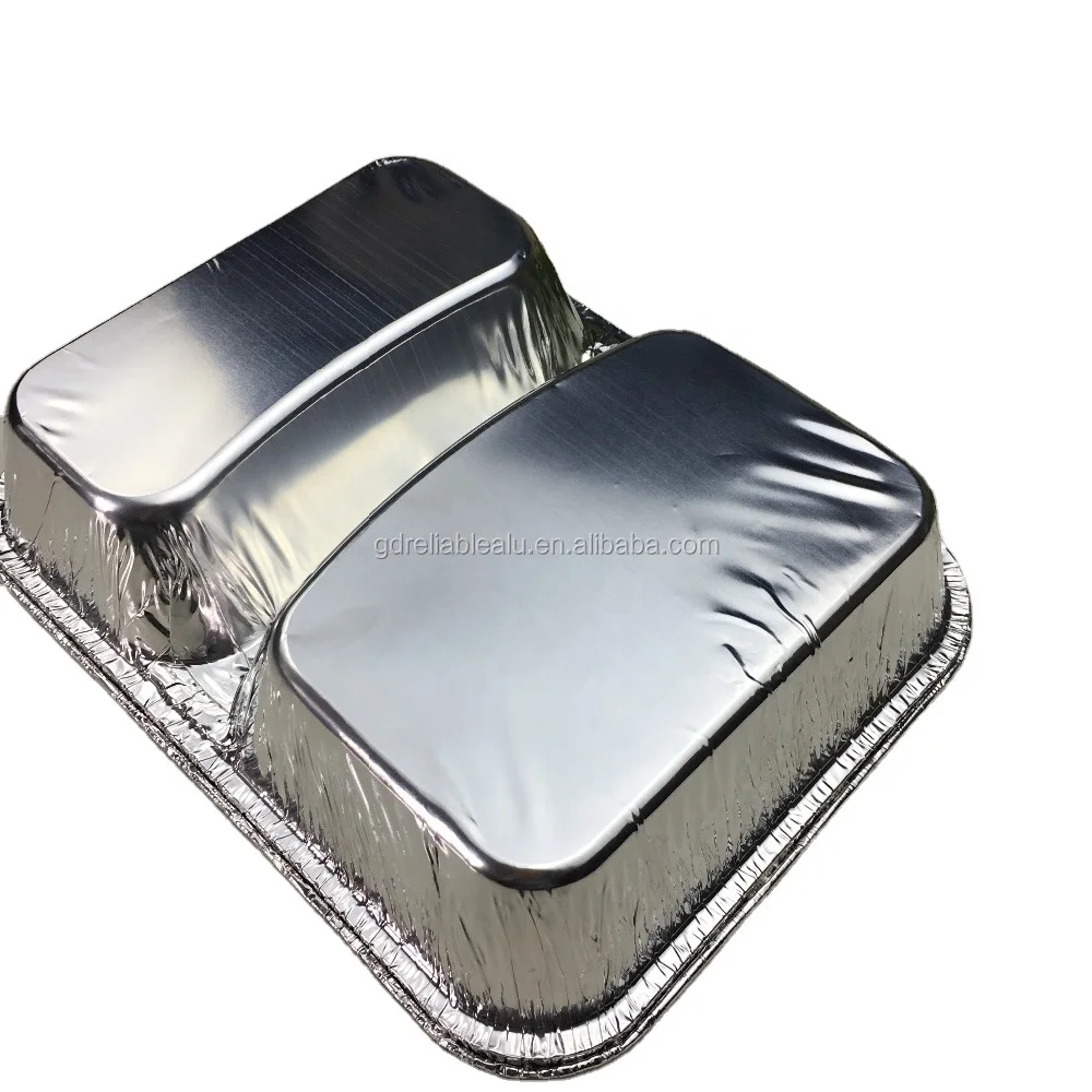 Recyclable disposable 2 compartment  aluminum foil pan  takeaway container with lid with capacity 750ml  lunch box