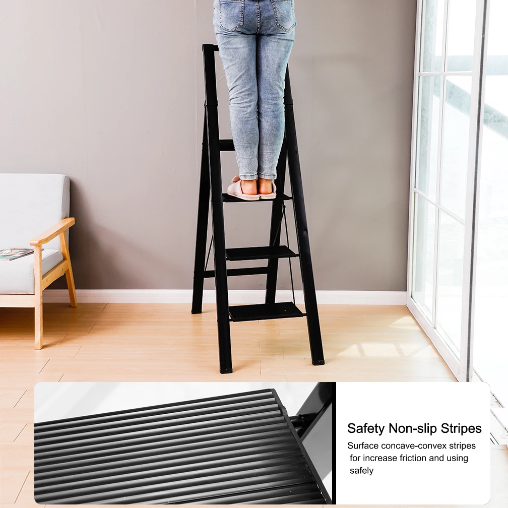 4 Tier Telescopic Folding Step Ladder Safety Extension Aluminum Loft Attic Ladder Portable Extending Rope Step Ladder