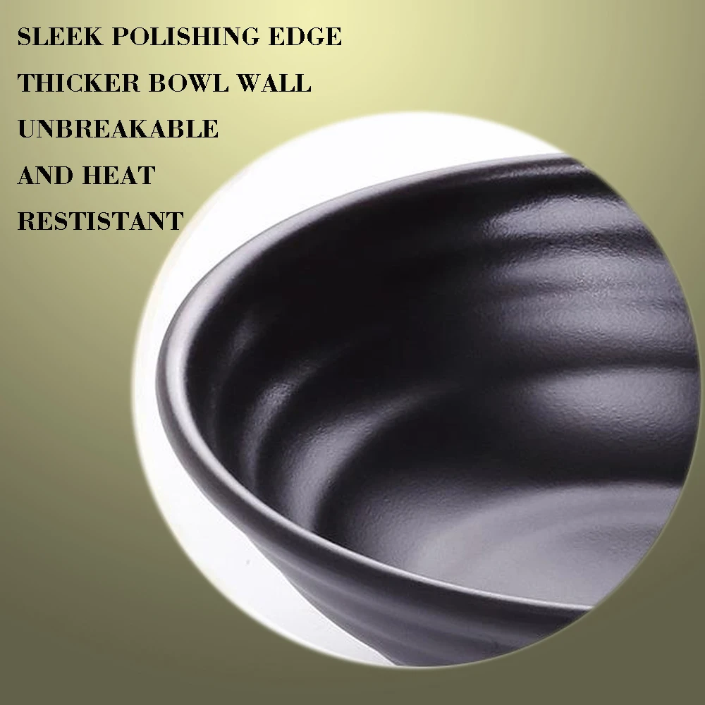 Restaurant PHO Noodle Serving Bowls 6 PCS Japanese Black Melamine Ramen Bowl Set