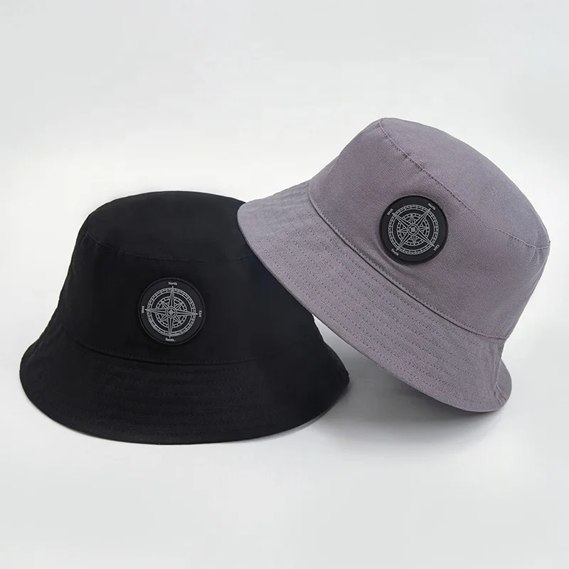 New Design Simple Fashion Blank Fisherman Sun Hat Plain Color Cotton Custom Leather Patch Mens Bucket Hat