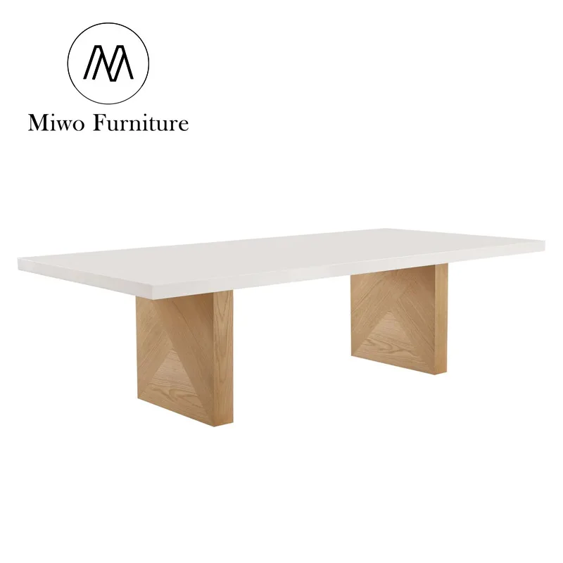 Modern design restaurant  rectangle dining table set 6 8 10 Seat  living room center White Gloss and Natural solid wood Table