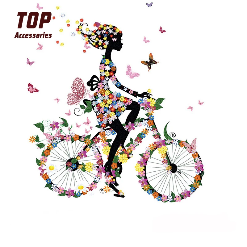Wholesale Heat Transfer Girl Rides Flower Bicycle Vinyls Stickers for Women Hot Style