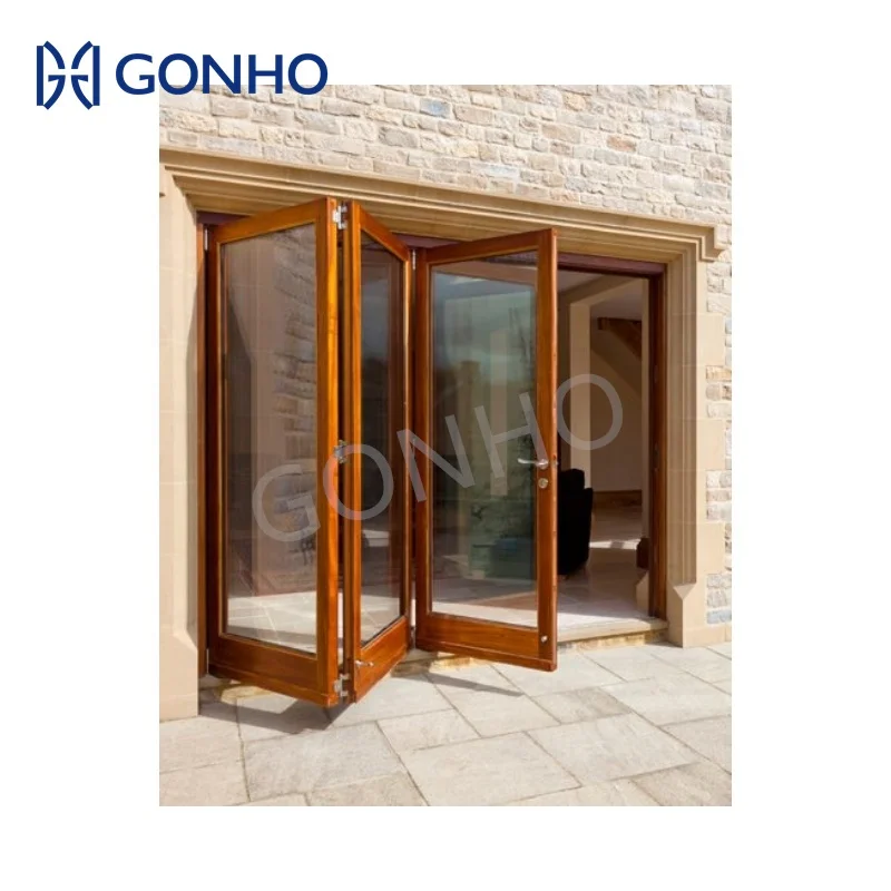 GONHO Custom Veranda Exterior Slim Narrow Triple Glazing Iron Color Thailand Price Patio Puerta Plegable Folding Doors