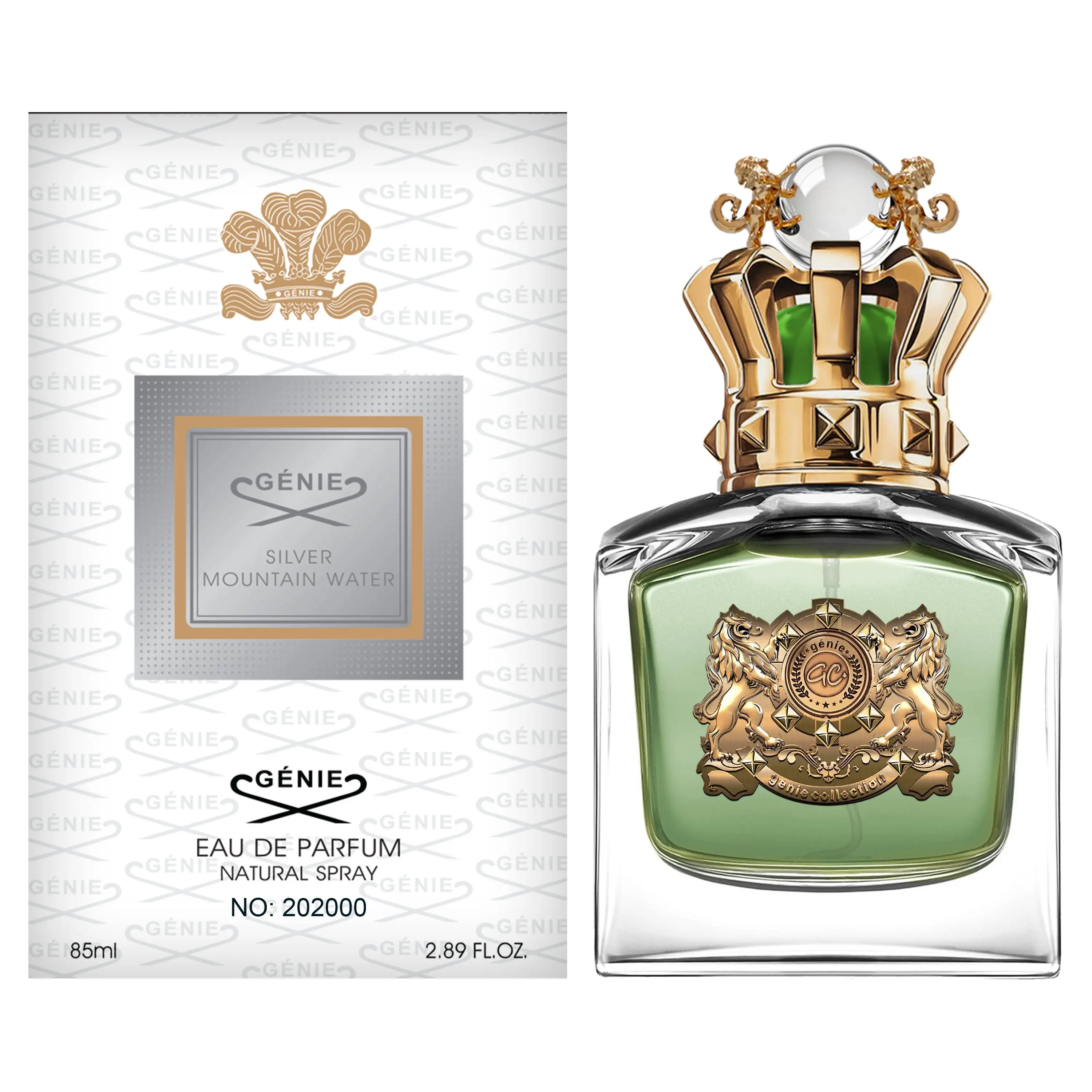High Quality  Arabic Style Original Brand Genie Collection Silver Mountain 202000  Perfume 85ml  for Men with Fragrant Oil