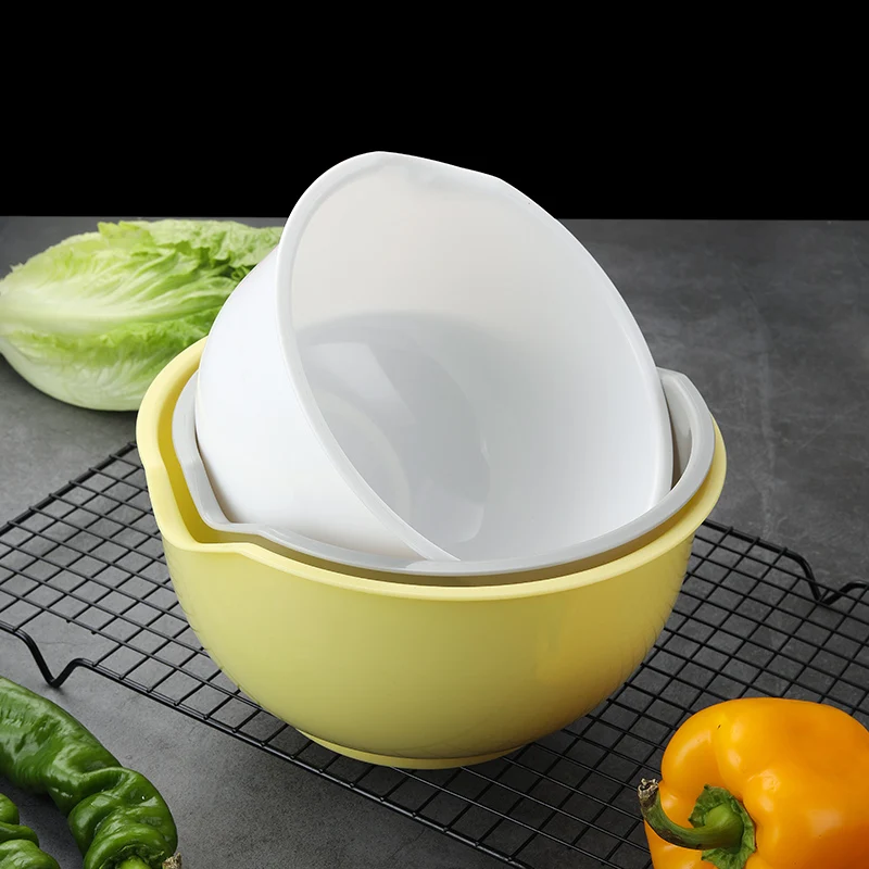 Multi-purpose kitchen accessories 3 pieces fruit vegetable storage basket color plastic mixing bowl set mixing bowls salad bowl