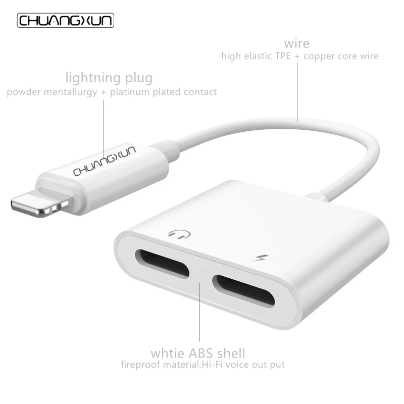  Новинка 2021 Разветвитель для наушников Apple Audio с зарядным адаптером Aux двойной 8-контактный кабель iphone 12 11 X 8