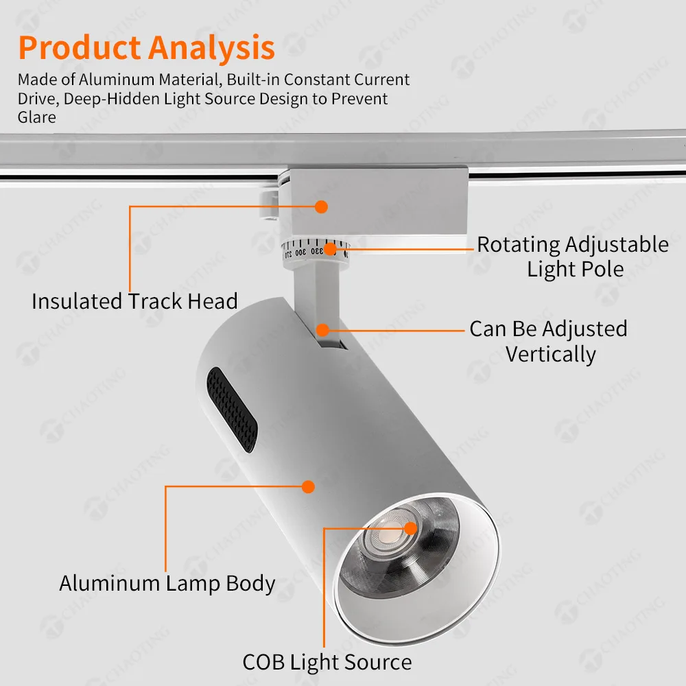Commercial Adjustable Spot Light 2 3 4 Wires Recessed Surface Mounted Led Track Rail Lighting System Cob Spotlights Track Lights