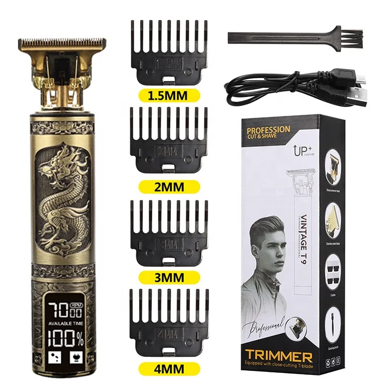 Mens Hair Trimmer Cordless LCD Hair Clippers Zero Gapped T-Blade USB Rechargeable Electric Hair Cutting