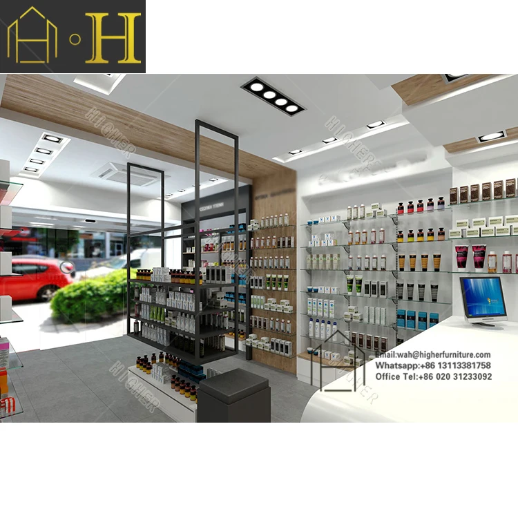 Customized Pharmacy display Shelf Pharmacy Counter Display Modern Design Pharmacy Shop Fitting