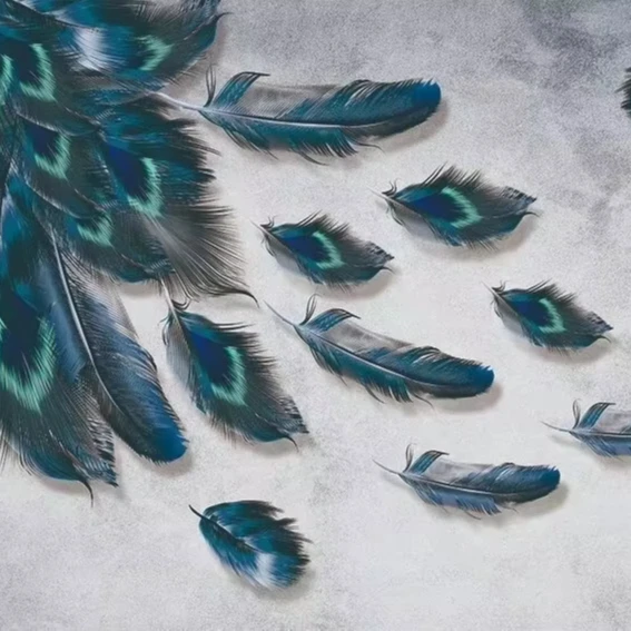 hotel restaurant home background new artistic peacock feather design custom fabric high-end wallpaper