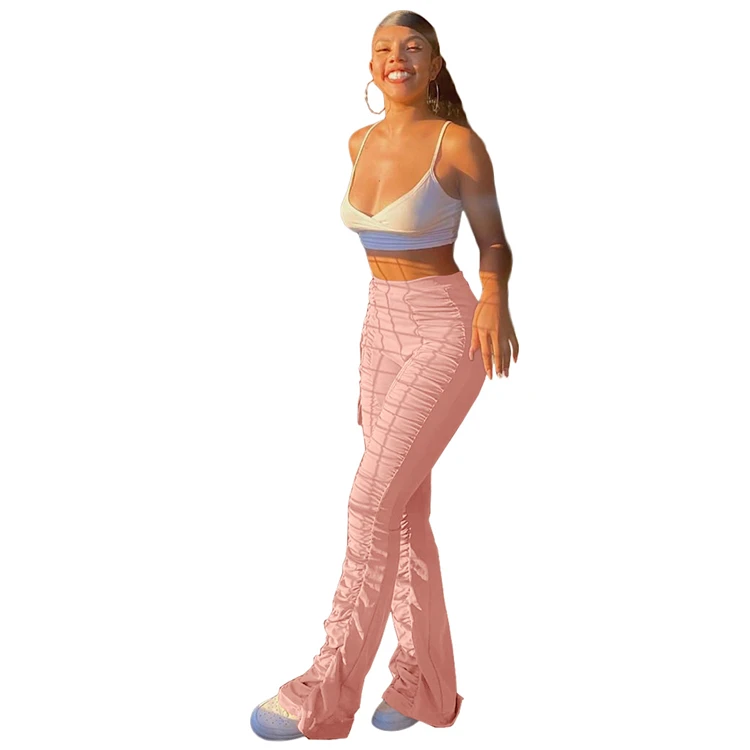 D96081 Best selling woman clothes 2021 trending fashion woman jogger pants ruffled horn sweatshirt casual pants woman one piece