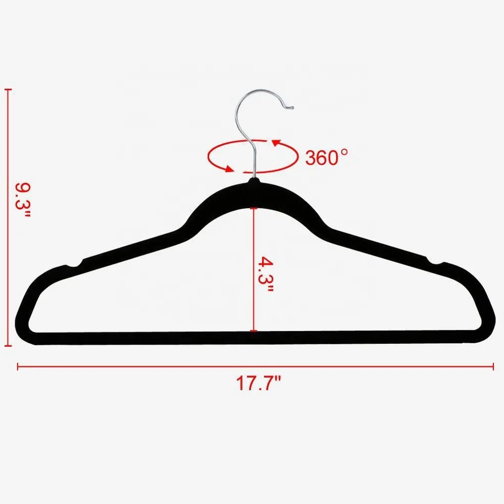 Wholesale Space-Saving Non-Slip Black Velvet Hangers Store Wardrobe Hotel Coat Suit Clothes Velvet Hanger
