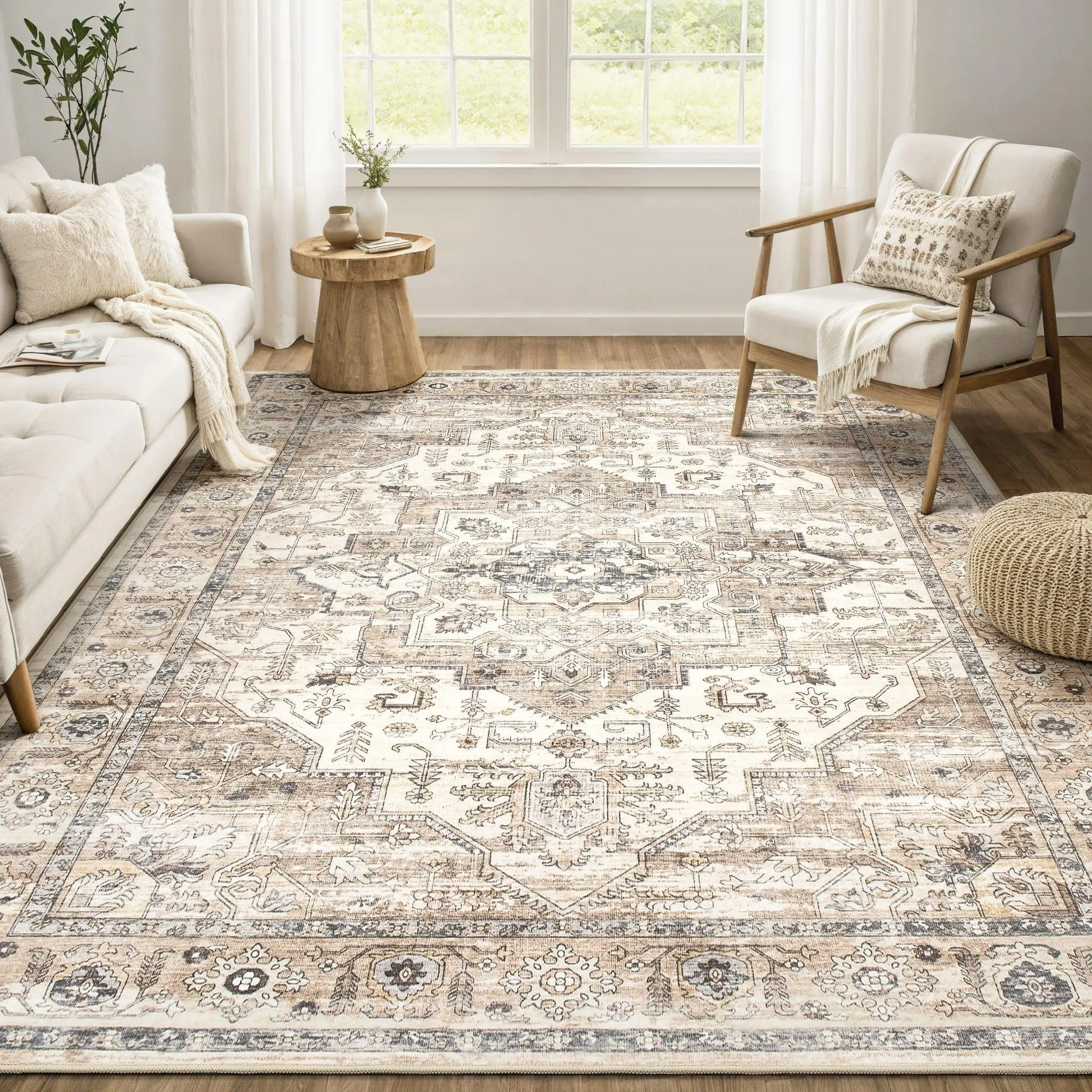Washable Vintage Area Rug Soft Traditional Rug for Living Room Bedroom Dining Room Oriental Retro Indoor Floor Carpet