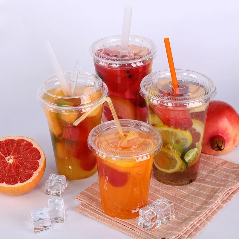 Eco-Friendly Custom Logo Disposable Coffee and Soft Drink Plastic Cups with Lids