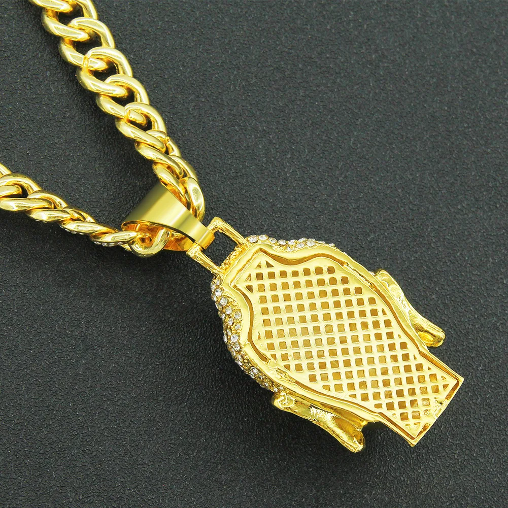 DUYIZHAO Gold Plated Fashion Jewelry Buddha Pendant with Full Rhinestones Cuban Link Chain Hip Hop Jewelry Accessory Gift