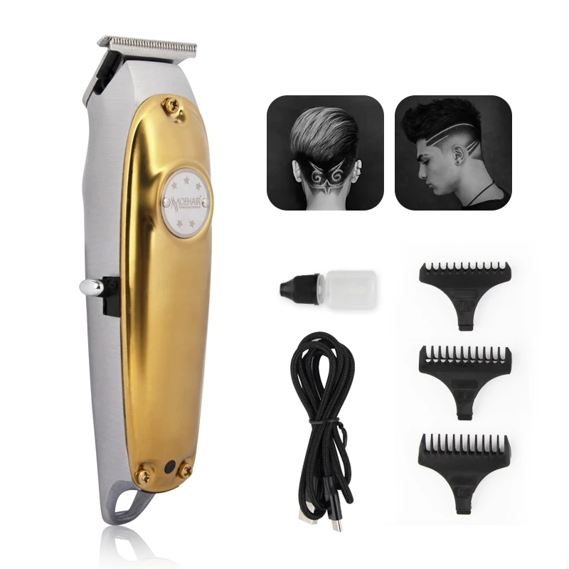 Машинка для стрижки волос, Профессиональный Металлический триммер золотистого цвета с зарядкой от USB
