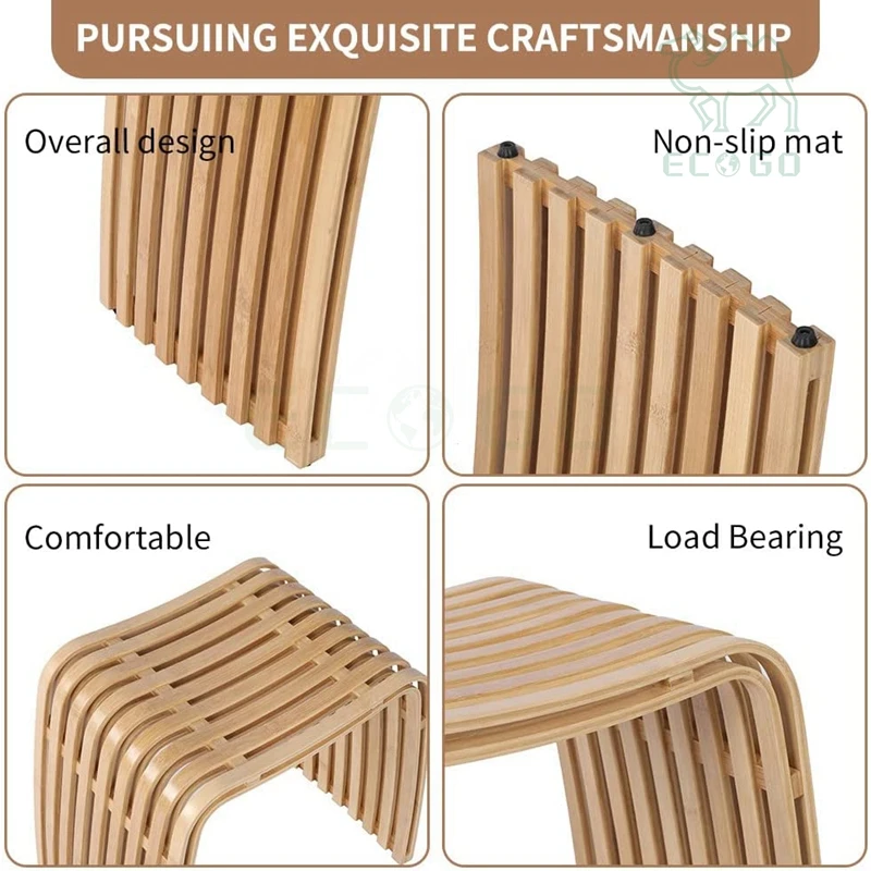 Leisure Natural Bamboo Shower Seat Reusable Shower Stool For Bathroom Well-Designed Changing Shoe Wooden Stool