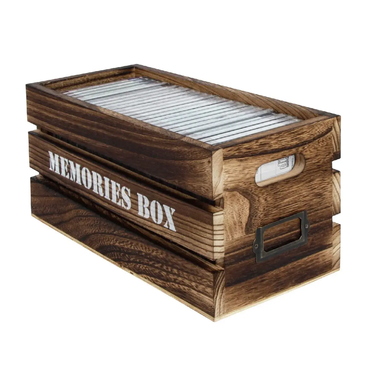 Rustic Wood Media Tray Multi-Purpose Fulfillment CD Storage Box Holder Case Tray With Handles Durable CD Case