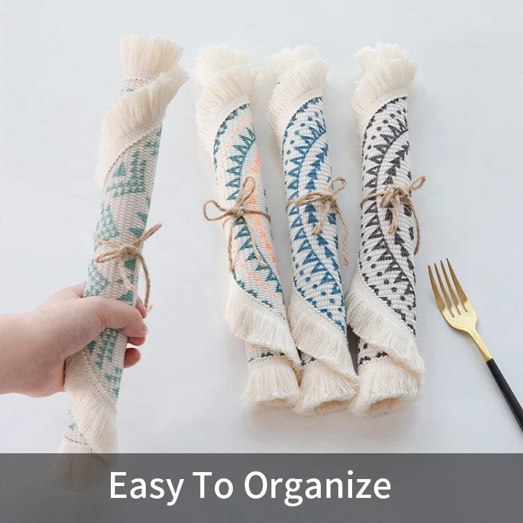 Wholesale wedding boho woven printed round dining placemats set with coaster bohemian woven round table placemats