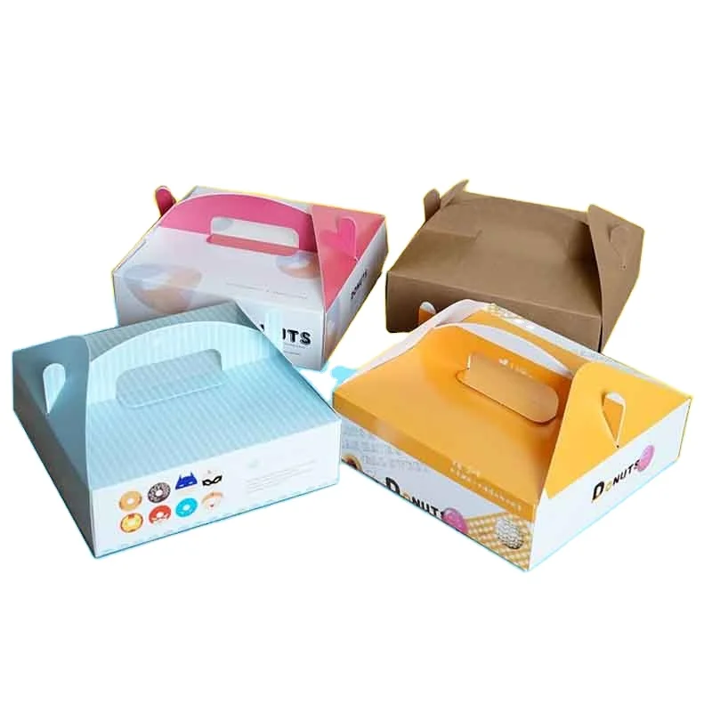 Custom Printing bakery Cake Donut paper box with handle