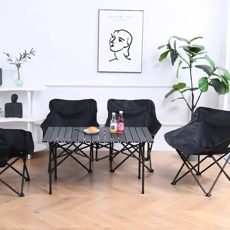 Outdoor Camping High Back Moon Chair Folding Portable Metal Picnic Chair With Carrying Bag For Camp Travel Beach Hiking