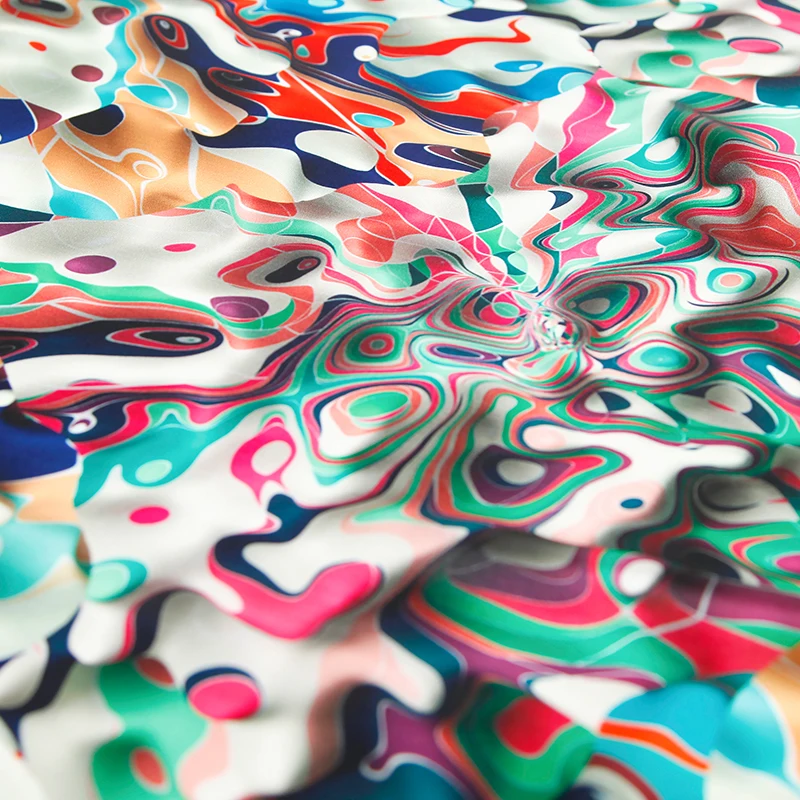Abstract design silk satin fabric super soft colorful printed fabrics for skin-friendly clothing