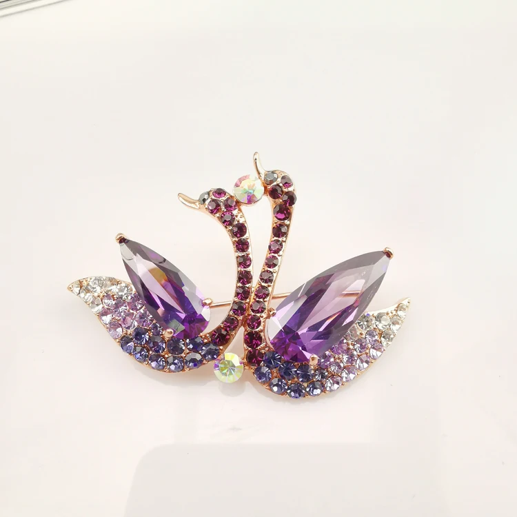 Wholesale purple elegant noble violet double swan Austria crystal custom brooch