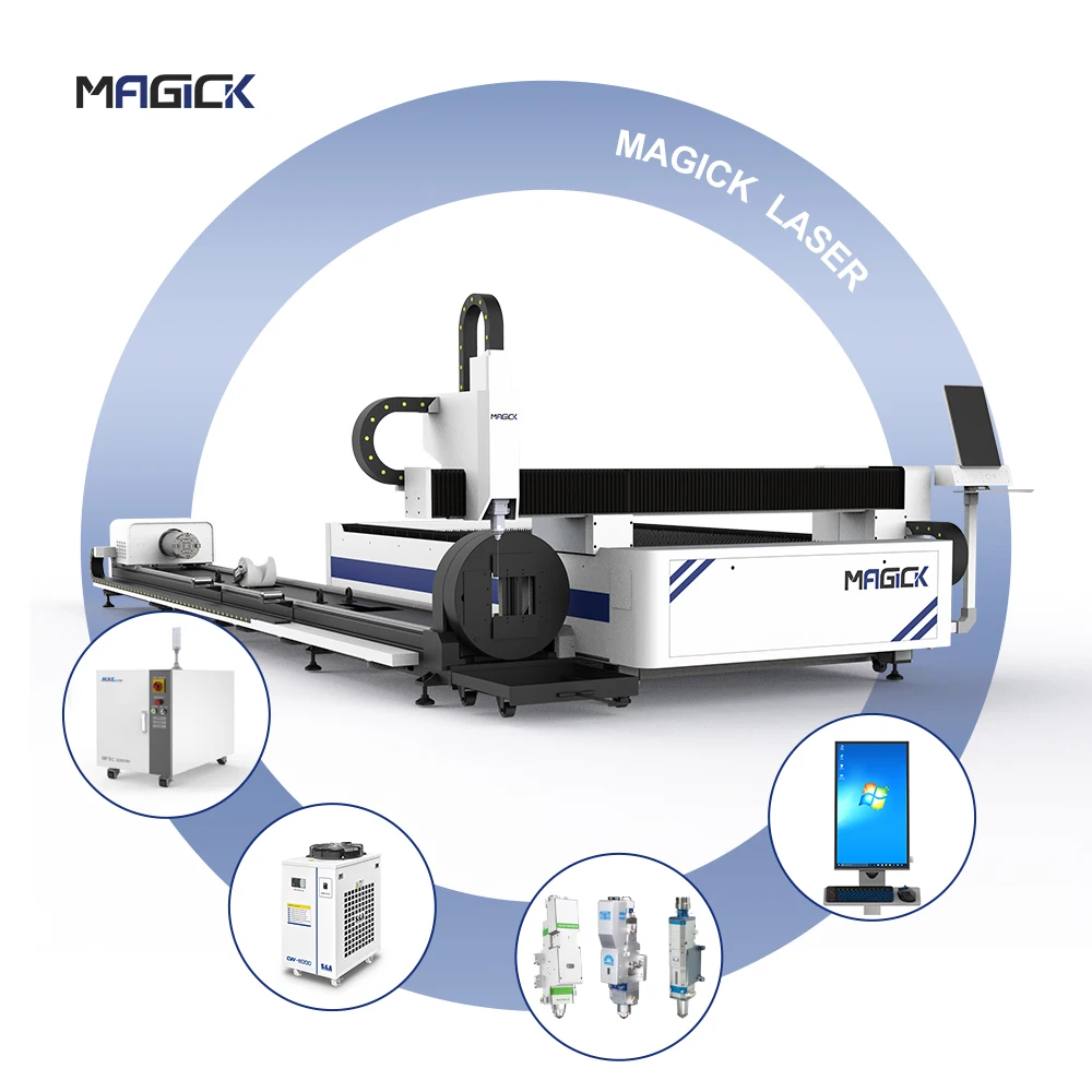 MKLASER stainless steel Dual-use Metal Sheet Pipe tube fiber laser cutting machine with Intelligent focusing laser head