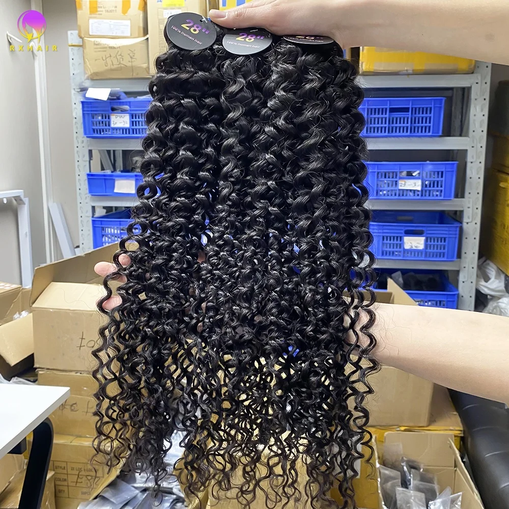 RXHAIR Wholesale Price Raw 100% Human Brazilian Peruvian Hair Bundles Deep Curly In Stock