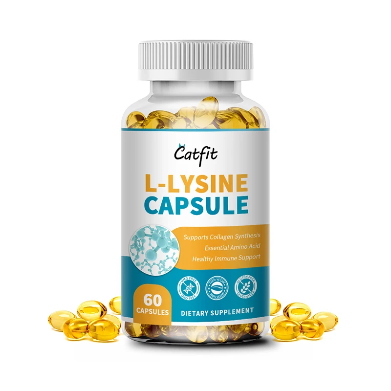 Catfit 600mg L-lysine Capsules Essential Amino Acid Lysine Complex Sofgel Capsule 60pcs for Immune Health