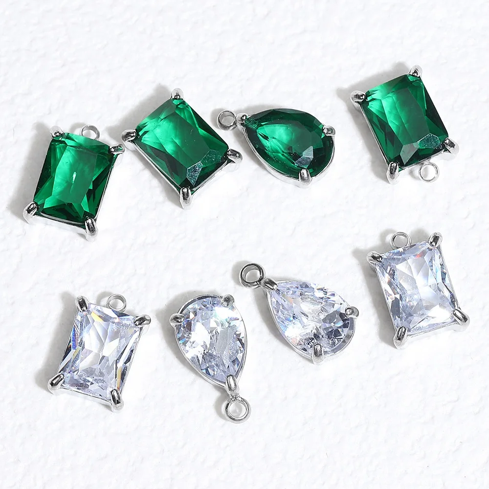 Tarnish free stainless steel silver zircon stone necklace pendants for charms necklace DIY making