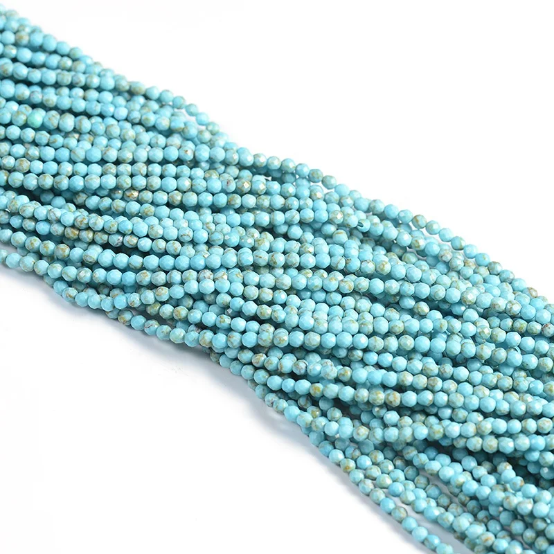 2mm 3mm 4mm Jewellery Beads And Stones Blue Magnesite Dyed Faceted Gemstone Turquoise Beads Strands For Jewelry Making
