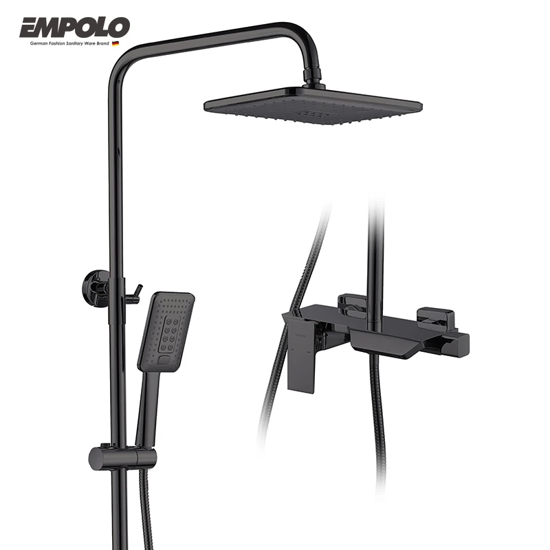 Empolo Wall Mount Shower Faucets Mixers High Quality gun metal Shower Faucet Set Rain Brass Shower Set