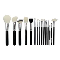 Custom Design Animal Hair Makeup Brush Set Goat Hair Professional Makeup Artist Black Handle 15 Pieces Makeup Brushes