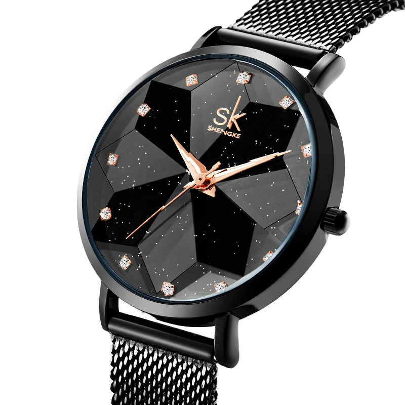 China watch oem Sophistication Waterproof Quartz Watches for Women with Stainless Steel Mesh and Moissanite Shine