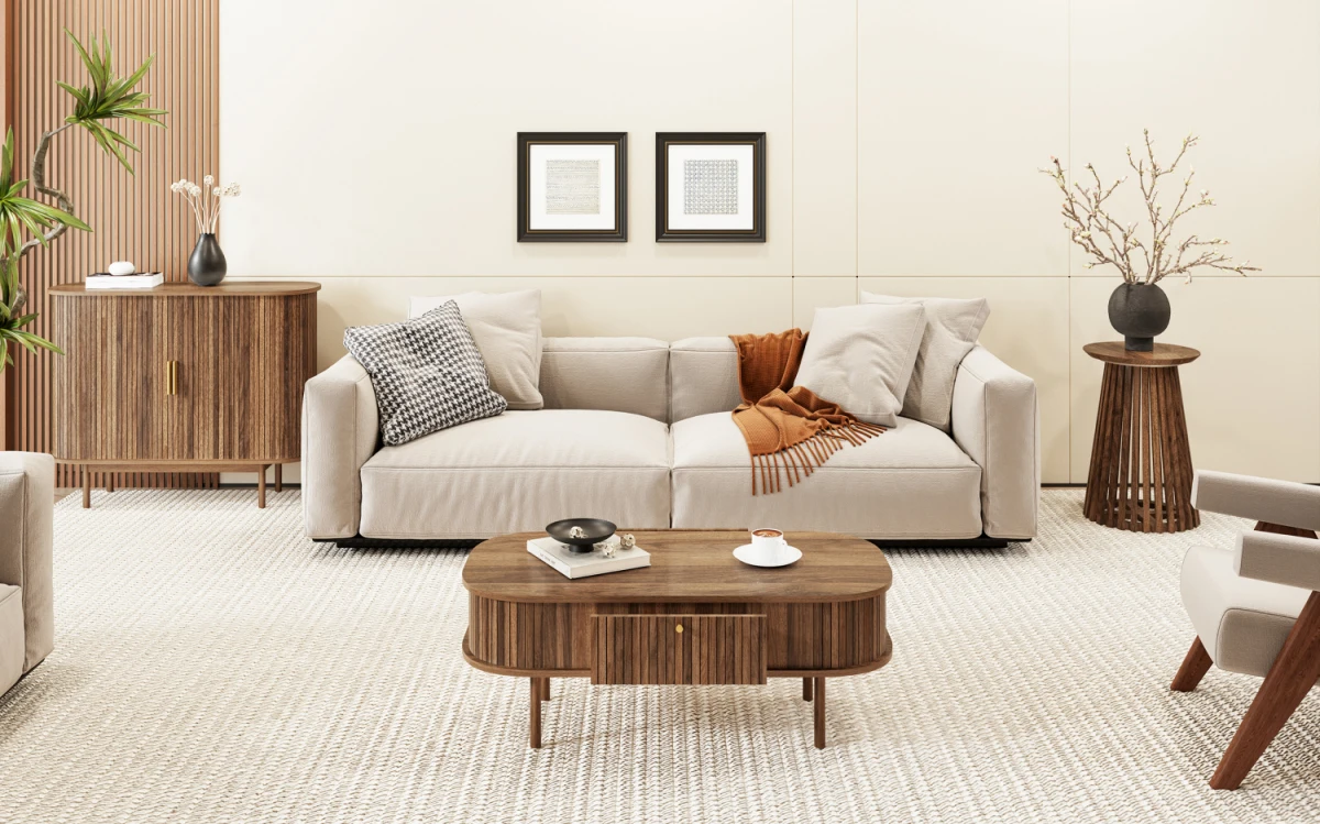 Accent Sideboard Buffet Storage Cabinet with Woven Decorating 6 Drawers for Living Room Kitchen Bedroom