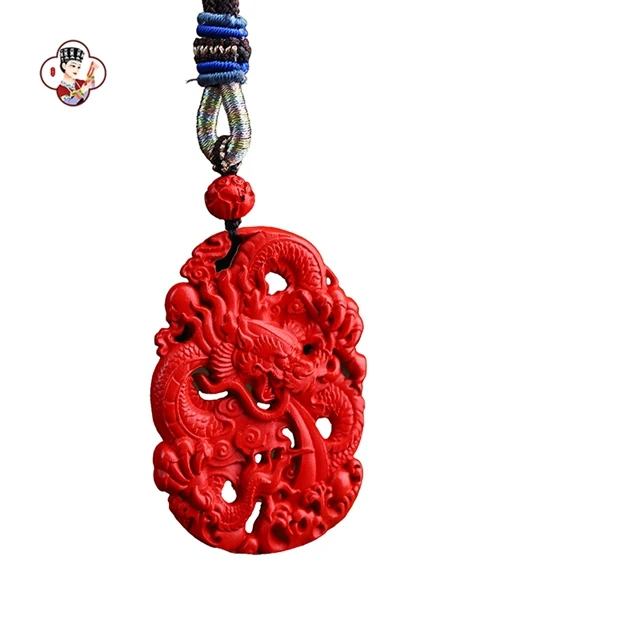 Women Jewellery Necklace Double-Sided Carved Dragon Shaped Pendant Necklace High Quality Red Ruby Costume Necklace Jewelry