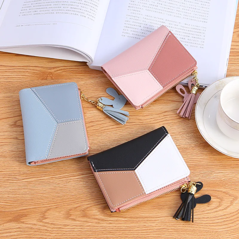 Women Cute Pink Wallets Pocket Purse Card Holder Patchwork Wallet Lady Female Fashion Short Coin Purse Money Bag