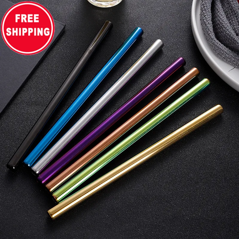 Free Shipping Environmental Friendly 304 Stainless Steel Straw Set Creative Color Boba Milk Tea Drink Coffee Metal Straw