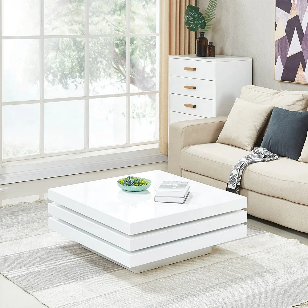 New Design Furniture Square 360 Degree Rotating Modern Coffee Center Table For Living Room