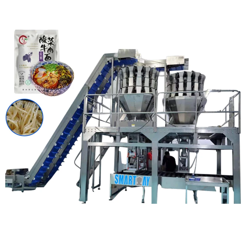 High precision multifunction double mulithead weigher price weighing paste doughnut soft udon rice wet noodle packing machine