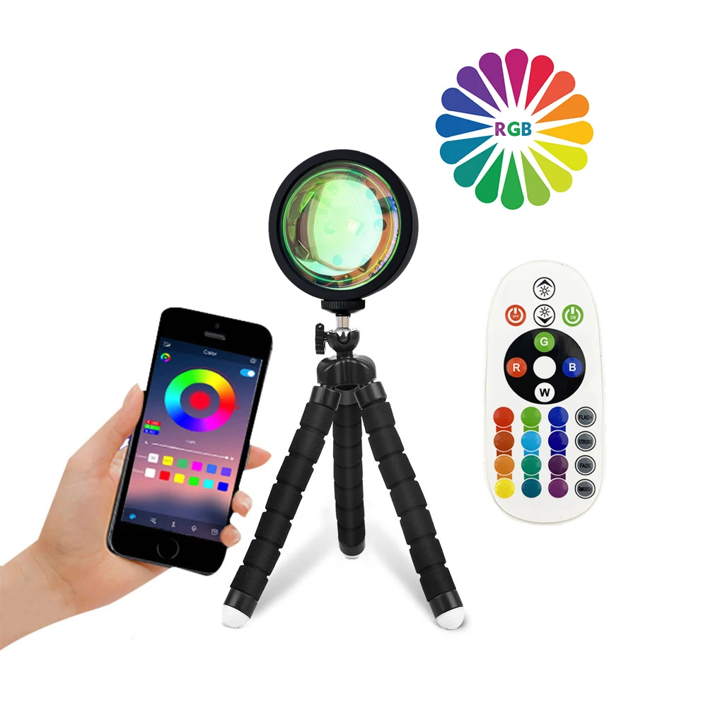 BOKUN bedroom decor light rainbow mellow custom logo Mini Remote 16 Colors Night RGB Sunset Tripod Lamp Projector with App Phone