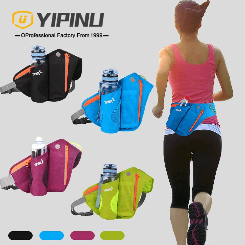 YIPINU Men running belt waist pack with water bottle holder waterproof waist bag wholesale