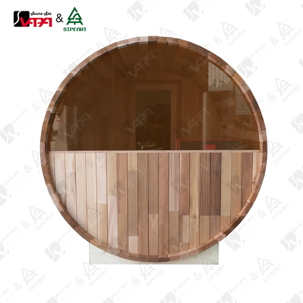Vapasauna manufacturer outdoor barrel sauna  with porch and top window for 4 people red cedar saunas for sale