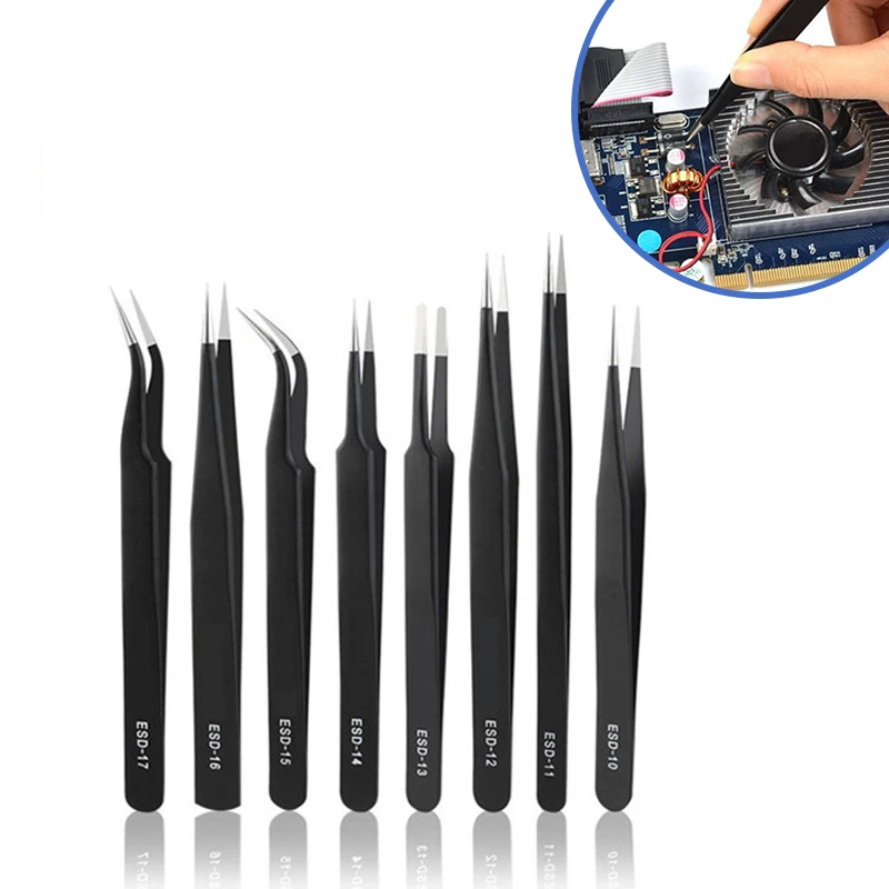 Precision black stainless tweezers ( vetus ) esd-12 esd stainless steel esd tweezer