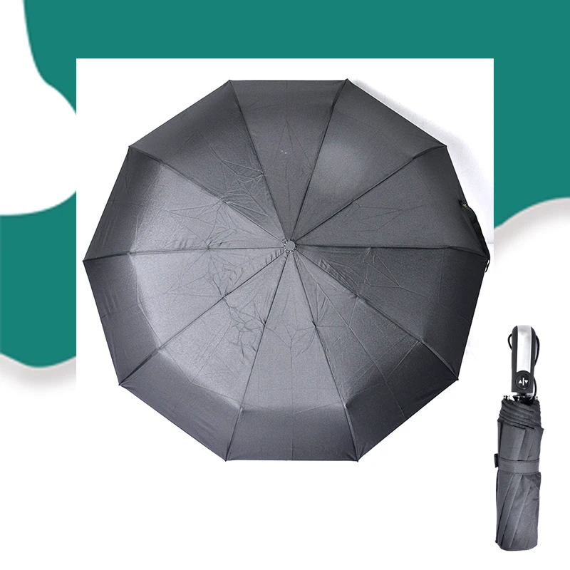 3 Folding Travel Umbrella Black Pongee Waterproof Auto Open and Closed Umbrella