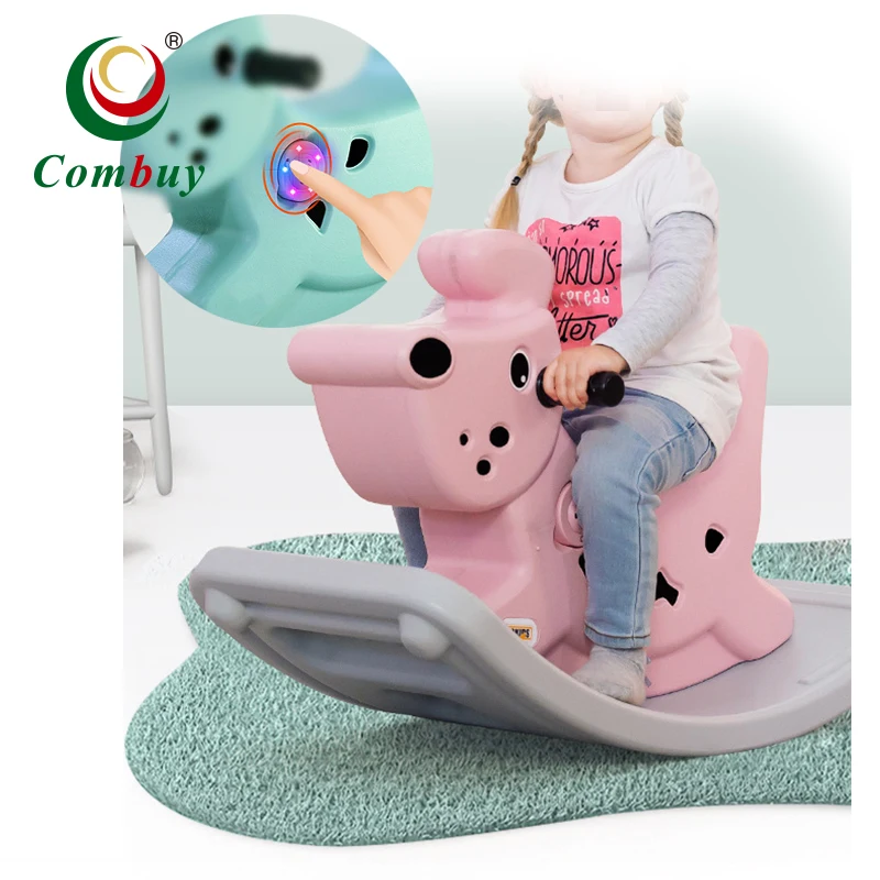 Baby ride on toy animals plastic rocking horse with light music