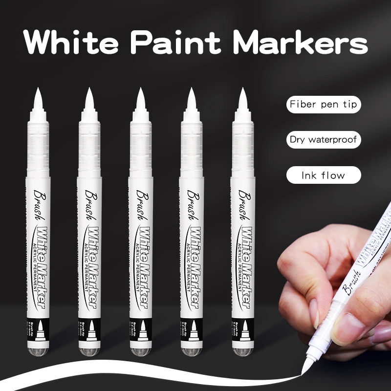 Black and White Soft Brush Tip Permanent Acrylic Paint Pens for  Drawing